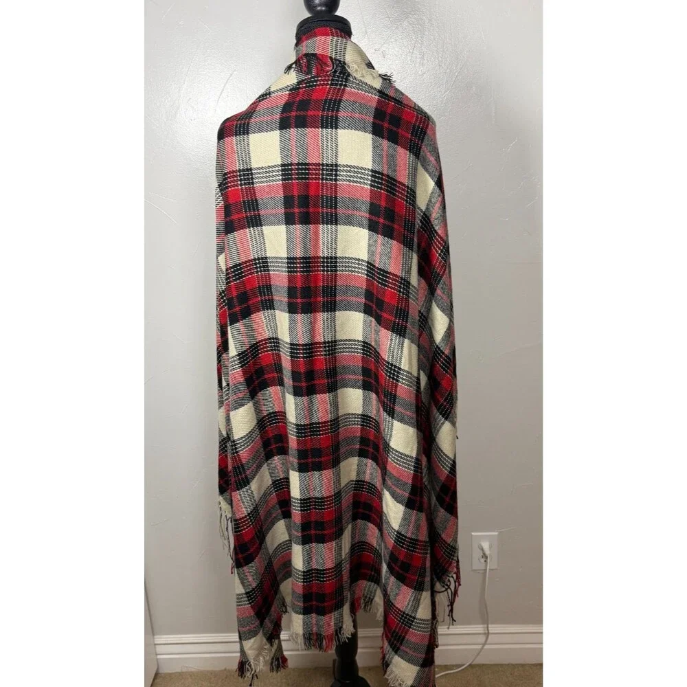 Madewell Red Black Cream Scarf with Fringe Wrap Cover Layering Outdoors Snow Ski